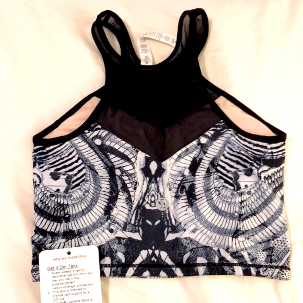 RARE Lululemon 4 Get it Om Bra Navy Blue White Wanderlust Print